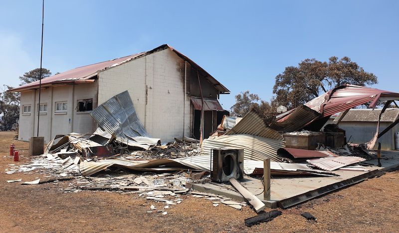 The Stokes Bay Community Hall after the January 2020 bushfire