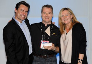 Dean Calvert (centre) with Microsoft’s Evan Williams and Pip Marlow